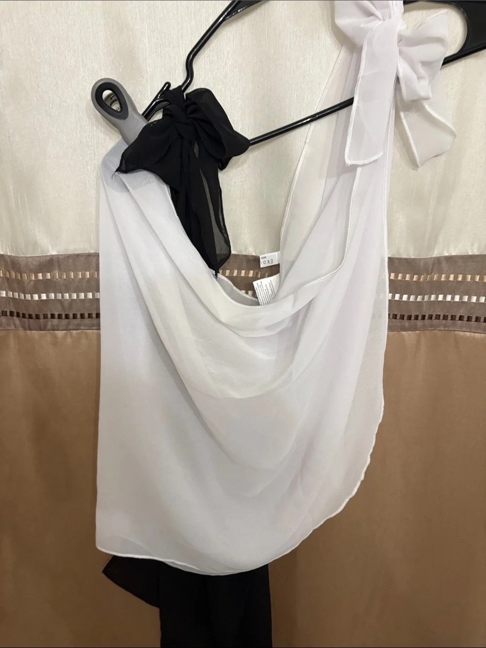 LOQ Black Sheer Chiffon One-Shoulder Blouse